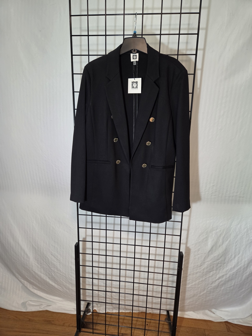 Anne Klein Black Double-Breasted Blazer with Gold Buttons